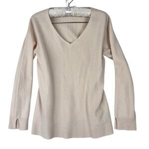 Neiman Marcus Cream V-Neck Sweater XL The Cashmere Collection